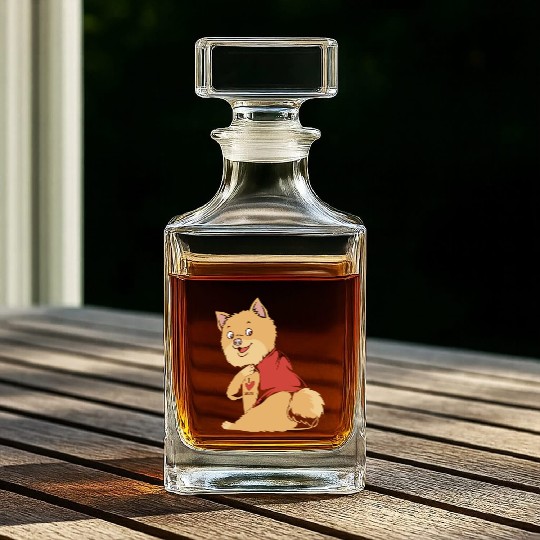 Mothers Day I Love Mom Tattoo Dog Pomeranian Whiskey Decanters