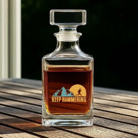 Keep Hammering Hiking Mountain Trail Running Whiskey Decanters