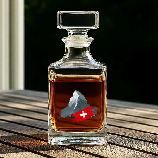 Vacation Skiing, Hiking, Mountain Switzerland Whiskey Decanters