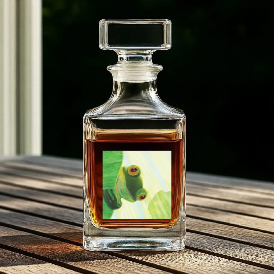 Cute Green Frog Peeping out From Behind Lily Pad Whiskey Decanters