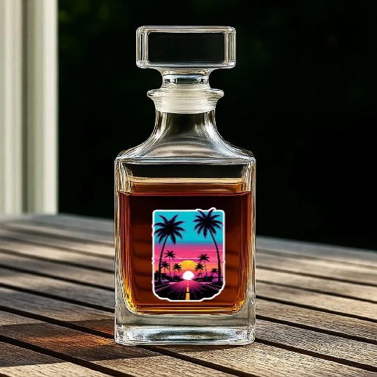 Lonely Road to Miami Sunset Vaporwave 80s Whiskey Decanters