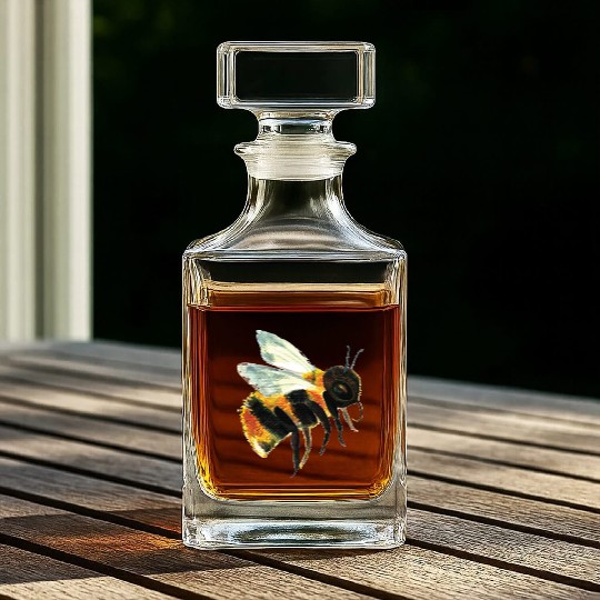 Cute Bumble Bee Flying Illustration Whiskey Decanters