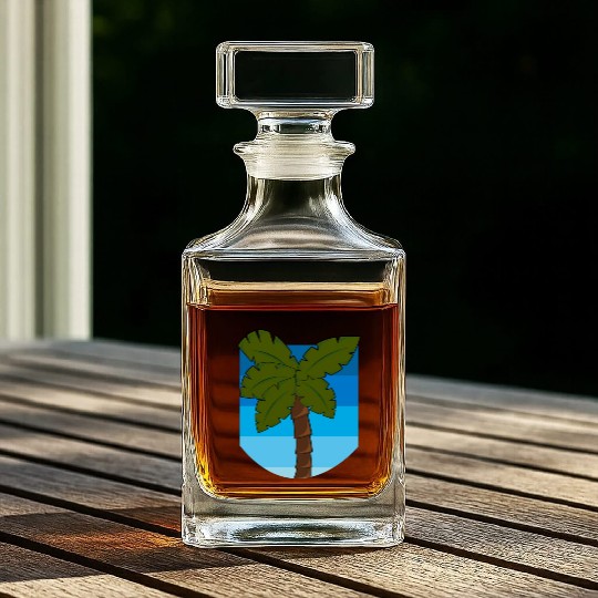 Tropical Palm Tree Over an Ocean Whiskey Decanters
