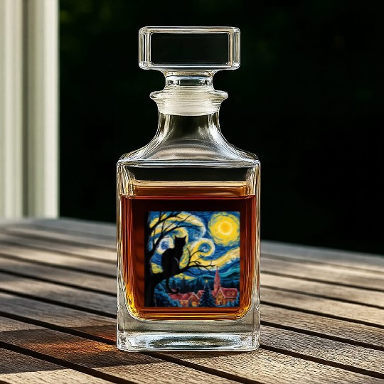 Starry Night Cat Art Premium Whiskey Decanters