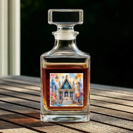 Masonic watercolor painting design Whiskey Decanters