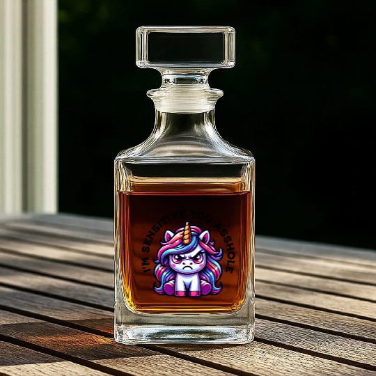 Angry Unicorn Funny Saying Colorful Fun Motif Whiskey Decanters