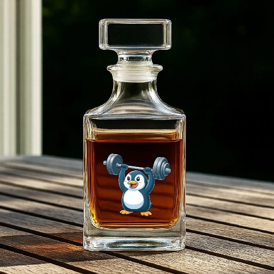 Penguin barbell workout fitness bodybuilder gym Whiskey Decanters