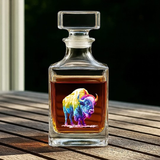 Vibrant Rainbow Buffalo Artwork Whiskey Decanters