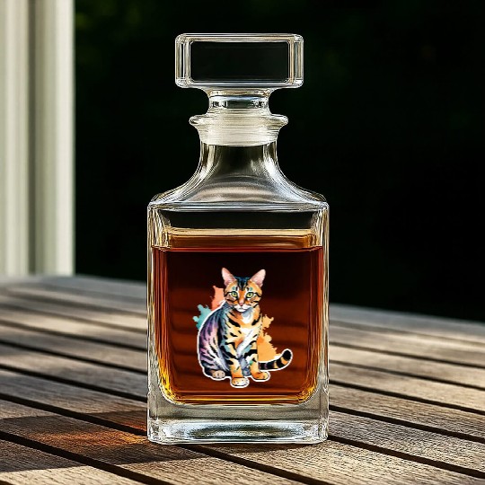 Leopard Cat Watercolor Whiskey Decanters