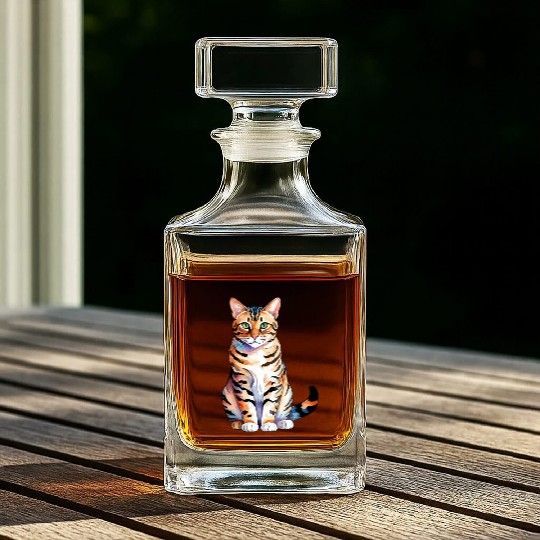 Leopard Cat Watercolor Whiskey Decanters