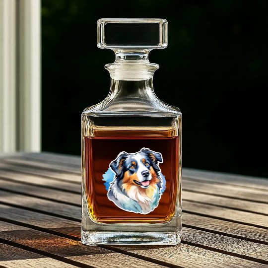 Australian Shepherd Watercolor Whiskey Decanters