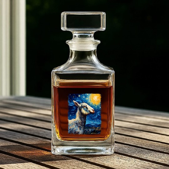 Goat Farm Animal Farmer Starry Night Painting Whiskey Decanters