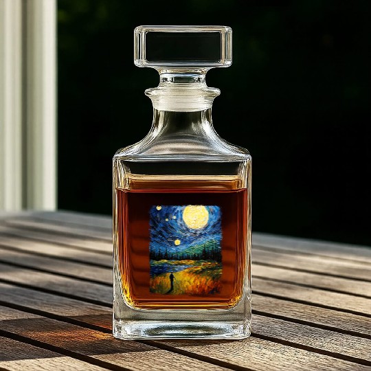 Golf Player Golfer Golfing Starry Night Painting Whiskey Decanters