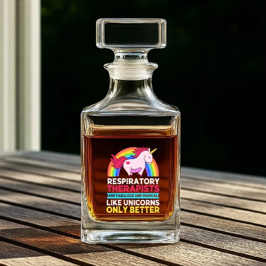 Cute Respiratory Therapist Rainbow Unicorn Whiskey Decanters