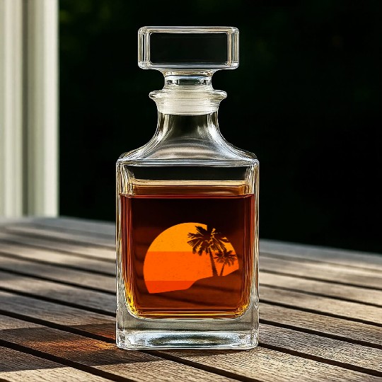 Sunset Palm Trees Retro Tropical Vibes Whiskey Decanters