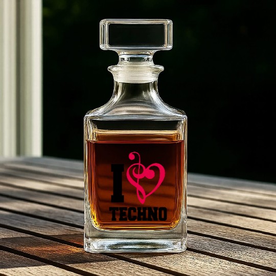 I Love Techno Music Party DJ Clef Bass Note Heart Whiskey Decanters