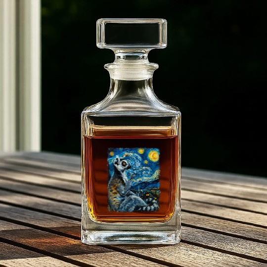 Lemur Ring Tailed Starry Night Painting Whiskey Decanters