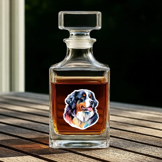 Bernese Mountain Dog Watercolor Whiskey Decanters