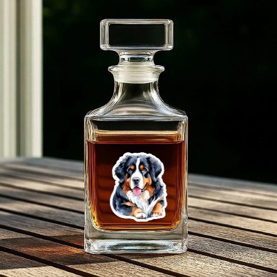 Bernese Mountain Dog Watercolor Whiskey Decanters