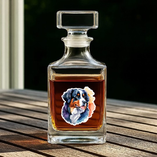 Bernese Mountain Dog Watercolor Whiskey Decanters