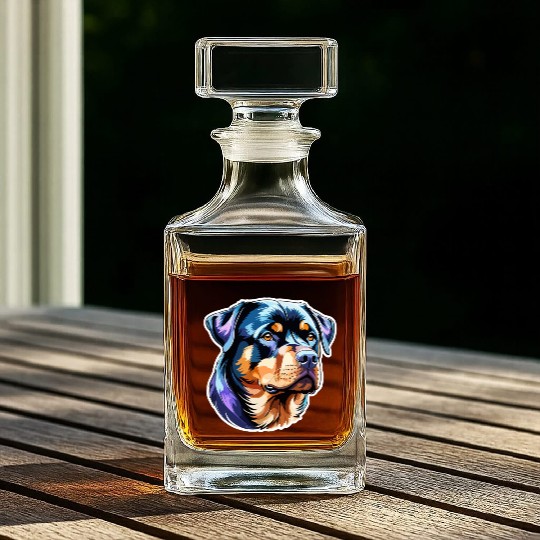 Rottweiler Watercolor Whiskey Decanters