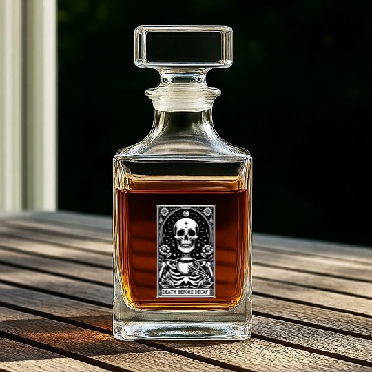 Death Before Decaf Tarot Card Whiskey Decanters