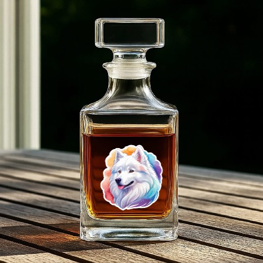 Samoyed Dog Watercolor Whiskey Decanters
