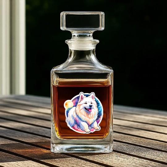 Samoyed Dog Watercolor Whiskey Decanters