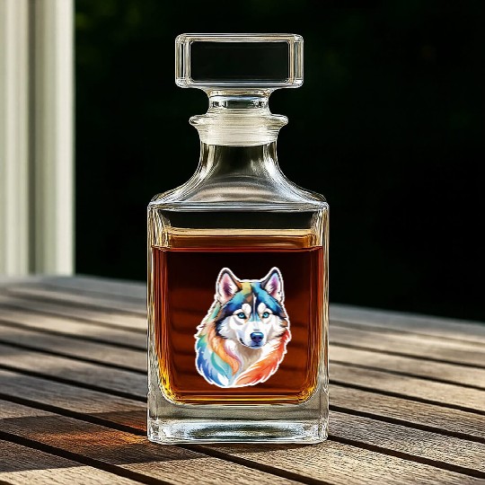Siberian Husky Watercolor Whiskey Decanters