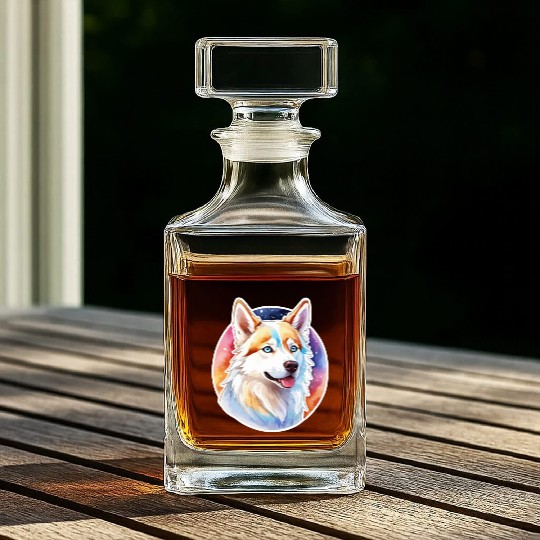 Siberian Husky Watercolor Whiskey Decanters