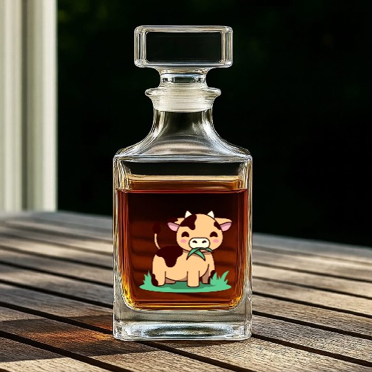 Cute Kawaii Cow Farm Animals Lover Design Whiskey Decanters