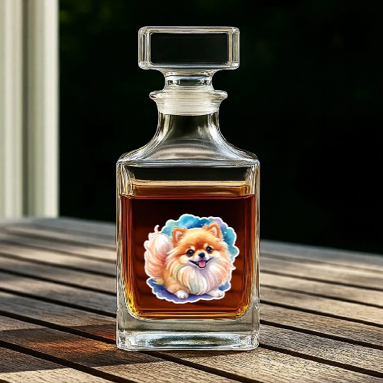 Pomeranian Watercolor Whiskey Decanters