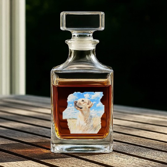 Nature Labrador Retriever Field Art Lab Watercolor Whiskey Decanters