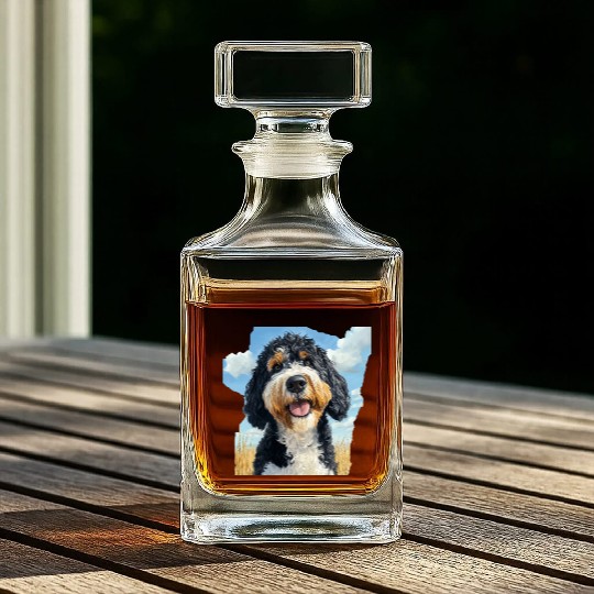 Bernedoodle Field Nature Bernedoodle Watercolor Whiskey Decanters
