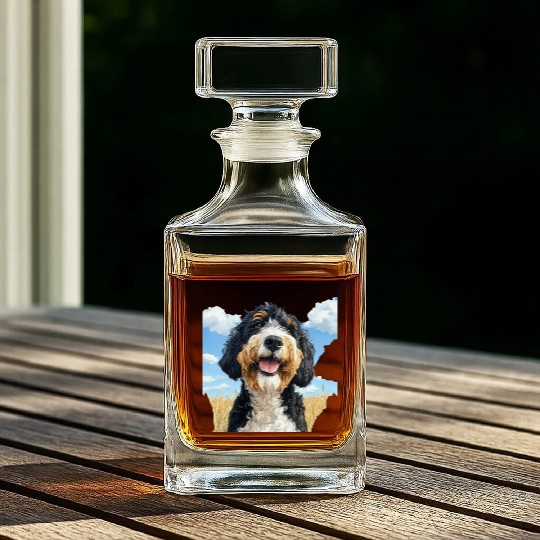 Bernedoodle Field Nature Bernedoodle Watercolor 2 Whiskey Decanters
