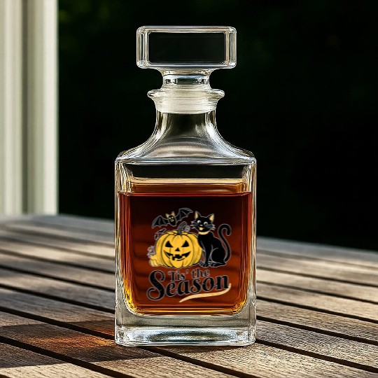 Tis the season Halloween bats pumpkin fall funny Whiskey Decanters