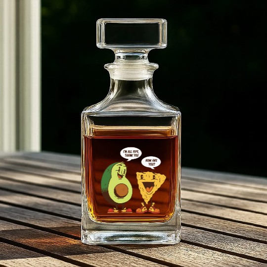 Avocado and Pizza Talking Funny Food Lover Design Whiskey Decanters