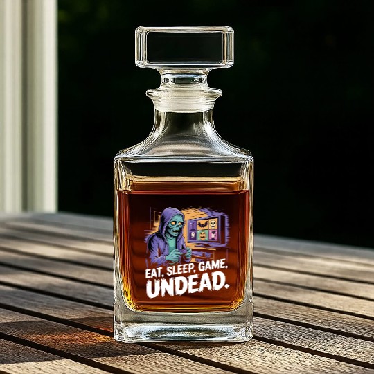 Zombie Gamer Eat Sleep Game Undead Halloween Whiskey Decanters