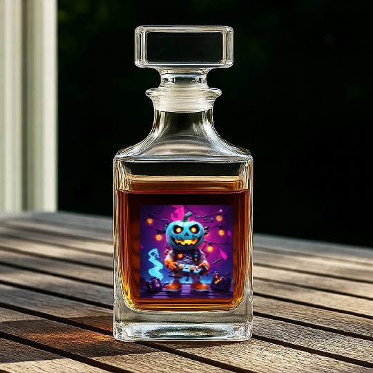 Pumpkin Gamer Halloween Neon Vibes Fun Design Whiskey Decanters