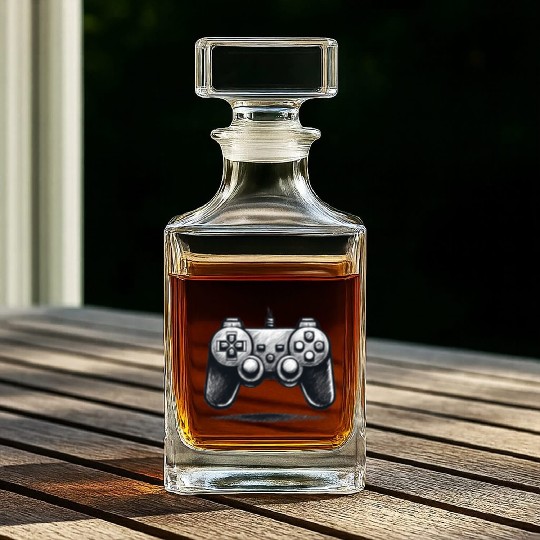 Gamer Controller Cartoon Charcoal Gaming Art Whiskey Decanters