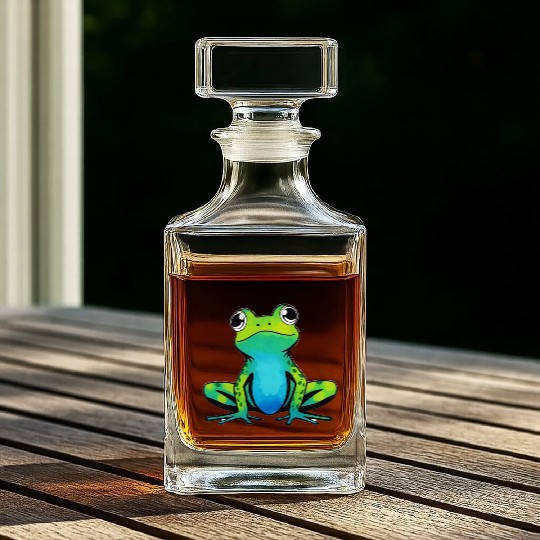Trendy Cute Happy Green Frog Whiskey Decanters