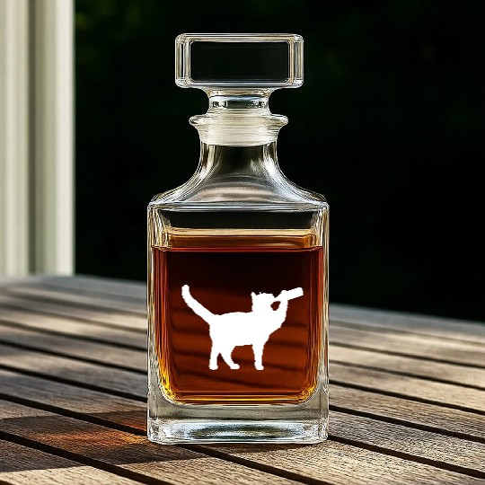 Cat Drinking Funny Beer Bottle Alcohol Fun Party Whiskey Decanters