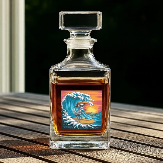 Surfing Skeleton Vibes Surfing Lifestyle Retro Whiskey Decanters