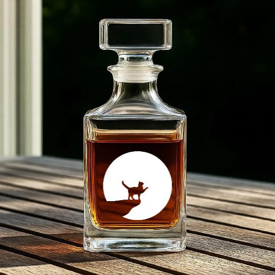 Cat Moon Cliff At Night Werewolf Round Howling Fun Whiskey Decanters