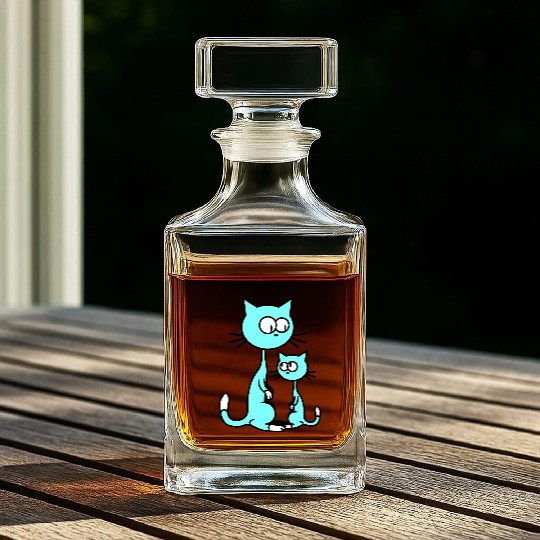 2 Curious Cats Looking Funny Mom Dad Little Kid Whiskey Decanters