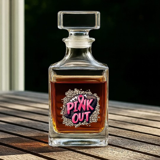 Pink Out Breast Cancer Football Coquette Bow Mom Whiskey Decanters