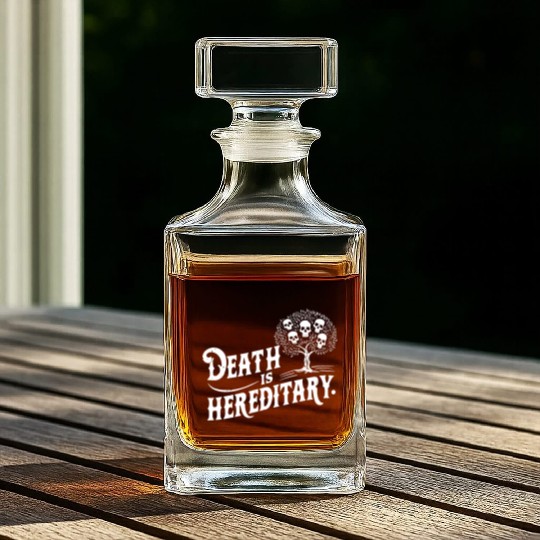 Death is Hereditary Dark Humor Skull Design Whiskey Decanters