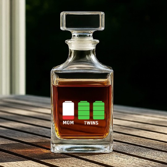 Funny Birthday Mama Twin Mom Low Battery Whiskey Decanters