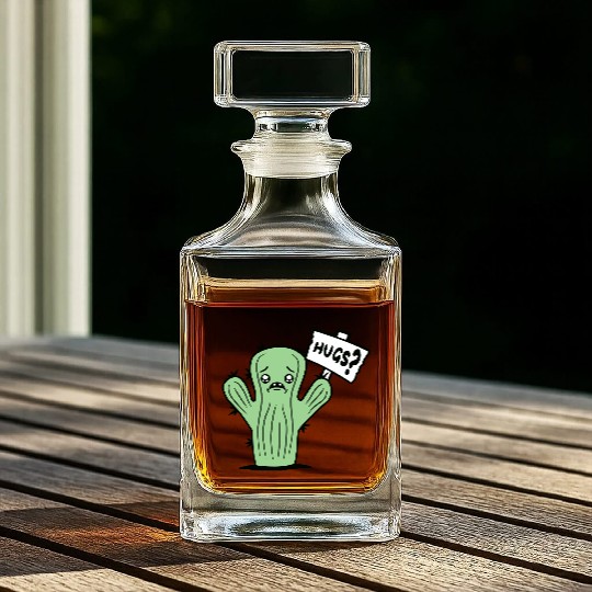 Funny Cactus Sad Face Hugs Sign Lonely Cry Comic Whiskey Decanters