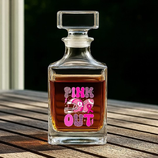 Pink Out Breast Cancer Football Mom Girls Women Whiskey Decanters